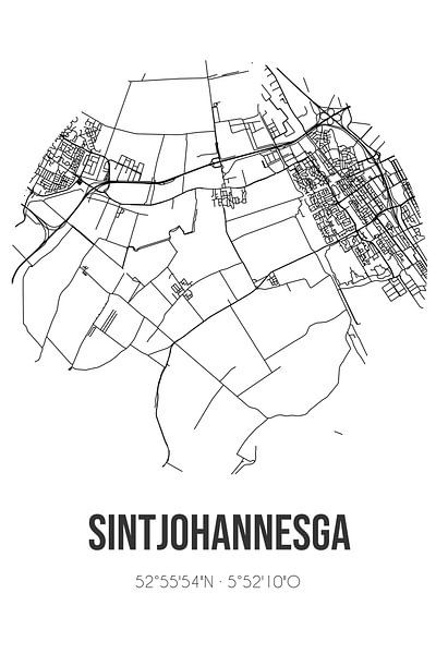 Sintjohannesga (Fryslan) | Landkaart | Zwart-wit van Stad & Wand