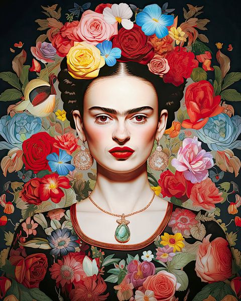 Folkloric portrait Frida by Vlindertuin-Art