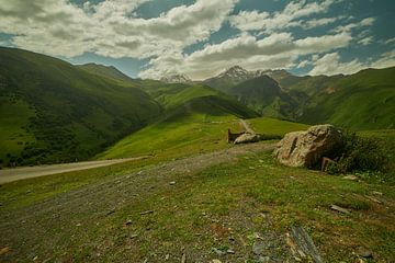 Mount Kazbek or Mount Kazbegi in Stepantsminda, Georgia daylight shot