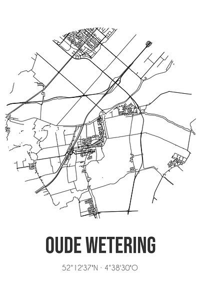 Oude Wetering (South-Holland) | Map | Black and White by Prints of Place