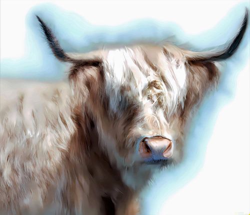 Geschilderde look illustratie portret van een Schotse Hooglander