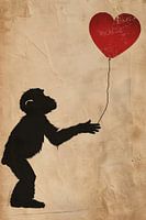 Silhouet van een aap met hartvormige ballon
