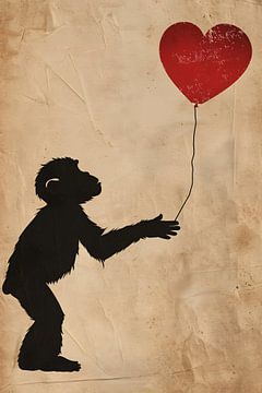 Silhouet van een aap met hartvormige ballon van Art & Soul Creations