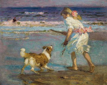 Girls on the Beach with Dog van Antonije Lazovic
