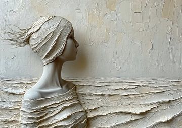 Vrouwenbuste Beige | Serene Textural Elegance van Kunst Kriebels