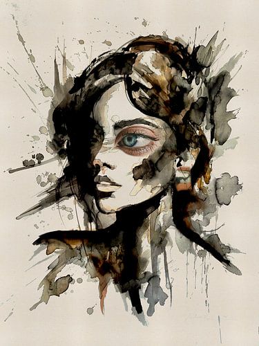 Modern Portret - inkt tekening met collage effecten van MadameRuiz