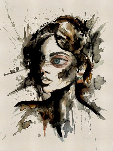 Modern Portrait - ink drawing with collage effects by MadameRuiz