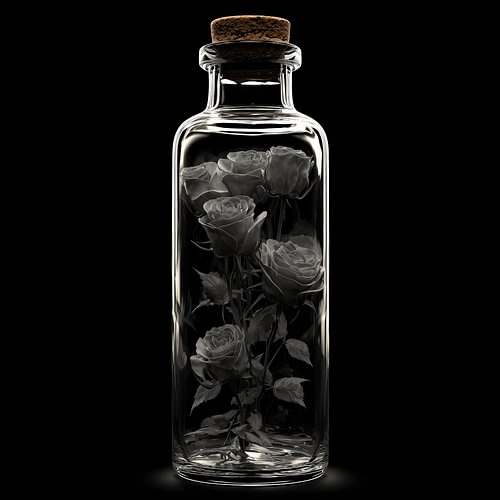 Rozen in glazen fles zwart-wit