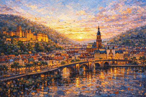 Heidelberg in Duitsland, een impressionistisch schilderij.