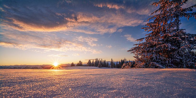 Berglandschaft "Sonnenuntergang im Winter" von Coen Weesjes