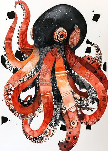Rood en zwart getekende octopus #octopus