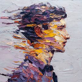 Abstract Motion Portrait met vloeiende randen en gestructureerde acryl-expressiekunst van Aden Pink Studio