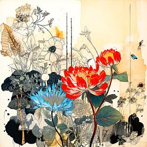 Stilleven met bloemen in Japanse stijl van Vlindertuin Art