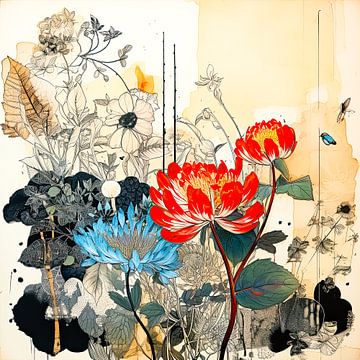 Stilleben mit Blumen im japanischen Stil von Vlindertuin Art