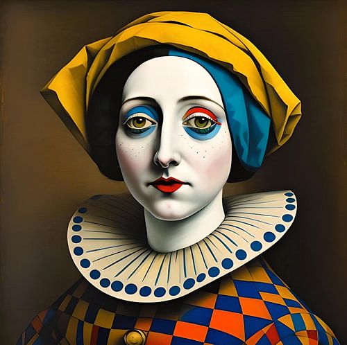 Pierrot in rood geel blauw
