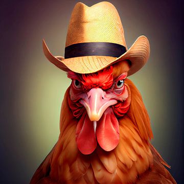 Stately portrait of a Rooster with hat. Part 3 by Maarten Knops