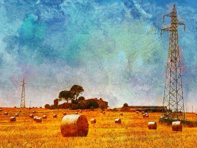 Italian Farmhouse With Pylons and Straw Bales 3 by Dorothy Berry-Lound