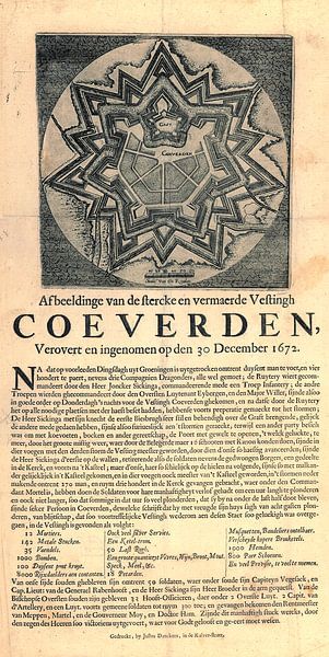 Image of Coevorden with text about conquest and capture of fortress by Gert Hilbink