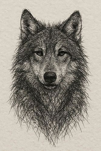 Wire portrait of a wolf (wild animal minimalist black and white tough mancave)