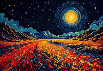 Night Sky Landscape with Swirling Celestial Body and Multicolore by Markus Gann