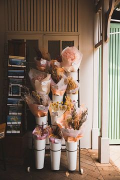 Bouquets of dried flowers at the local bookstore