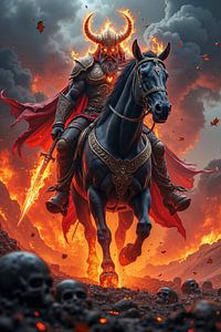 Dark Fantasy Wandbild: HELVAR - Ein Wikinger aus der Hölle auf seinem Schlachtpferd