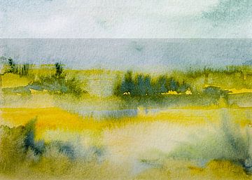 Een rustige dag in de duinen | Aquarel schilderij van WatercolorWall