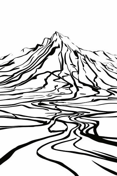 Abstracte berglijnen en kronkelende rivier van Art & Soul Creations
