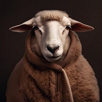 Warm sheep portrait by Vlindertuin Art
