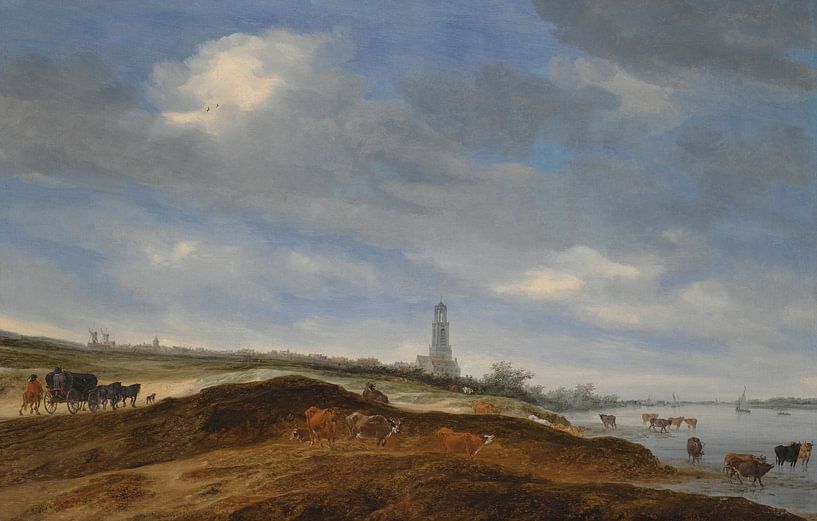A Panoramic View Of Rhenen From The Banks Of The Rhine To The West Of The City, Salomon van Ruysdael by Masterful Masters