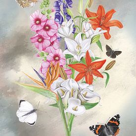Boeket lelies met vlinders van Jasper de Ruiter