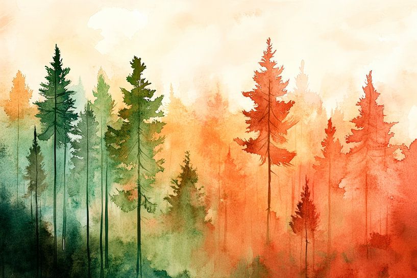 Herfstig boslandschap in aquarel van Poster Art Shop
