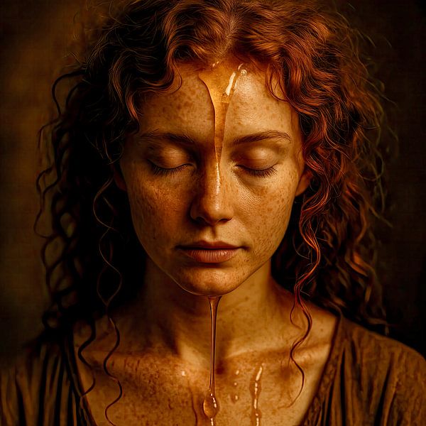 Where honey turns to tears - the quiet awakening of a golden memory by Klaus Tesching - Art-AI