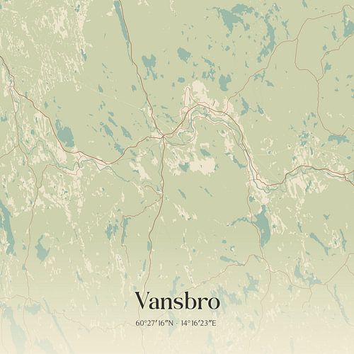 Vintage landkaart van Vansbro, Sweden.