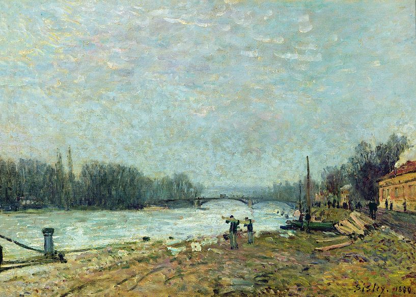 Alfred Sisley,After the thaw, the Seine at Suresnes Bridge by finemasterpiece
