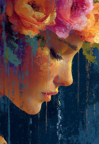 Color Rain – Abstraktes Porträt mit farbenfrohen Pinselstrichen