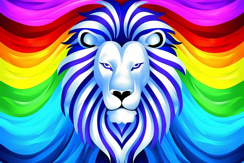 Colourful abstract lion with rainbow mane by Art & Soul Creations
