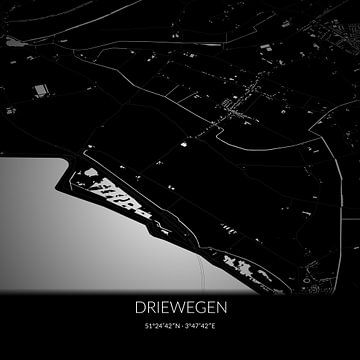 Black and white map of Driewegen, Zeeland. by Rezona