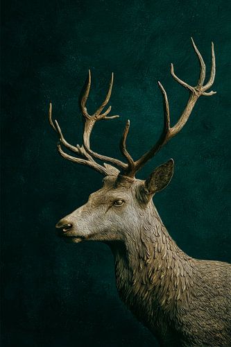 Stag in Profile Timeless Rest on Dark Green