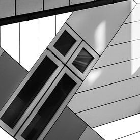 Cube house Rotterdam detail in black and white by Marianne van der Zee