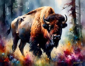 Wildtiere in Aquarell - Bison 5 von Johanna's Art