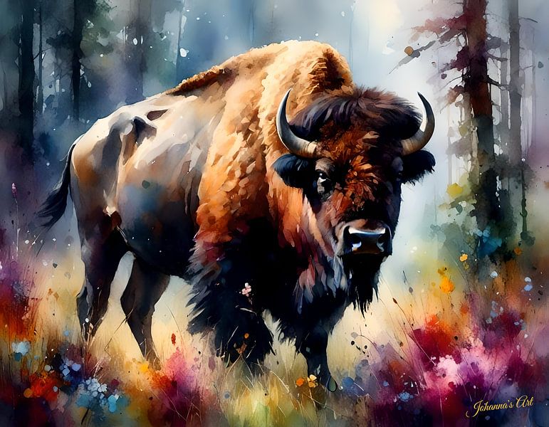 Wildlife in Watercolor – Bison 5 by Johannas Art Creations