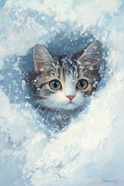 Kitten in the snow by Poster Art Shop