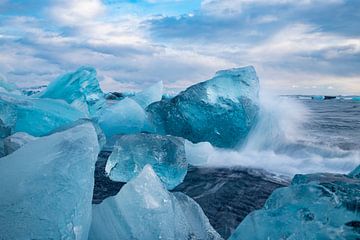 IJsland, Diamant Beach, ijsbergen op het strand