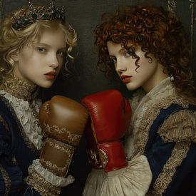 Porträt zweier Edelfrauen - Alte Meister mit Augenzwinkern von Peter Pen Zeichnungen und Gemälde