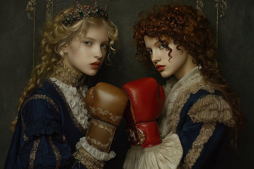 Portrait of two noblewomen - old masters with a wink by Peter Pen Drawings and Paintings