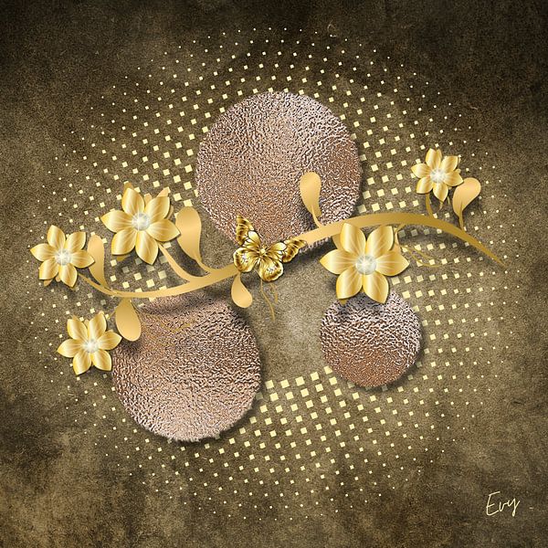"Golden Blossom on Texture" by Eveline Cleyman