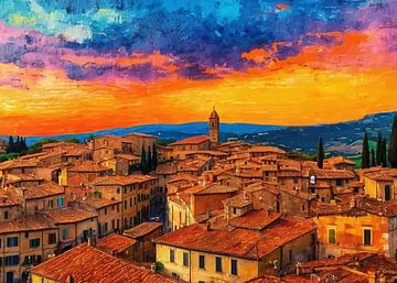 Prachtig uitzicht bij zonsondergang over de daken van Volterra van MIROKKU