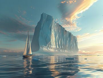 Kleine boot, grote ijsberg van fernlichtsicht