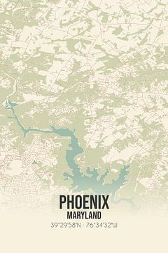 Vintage landkaart van Phoenix (Maryland), USA. van MijnStadsPoster